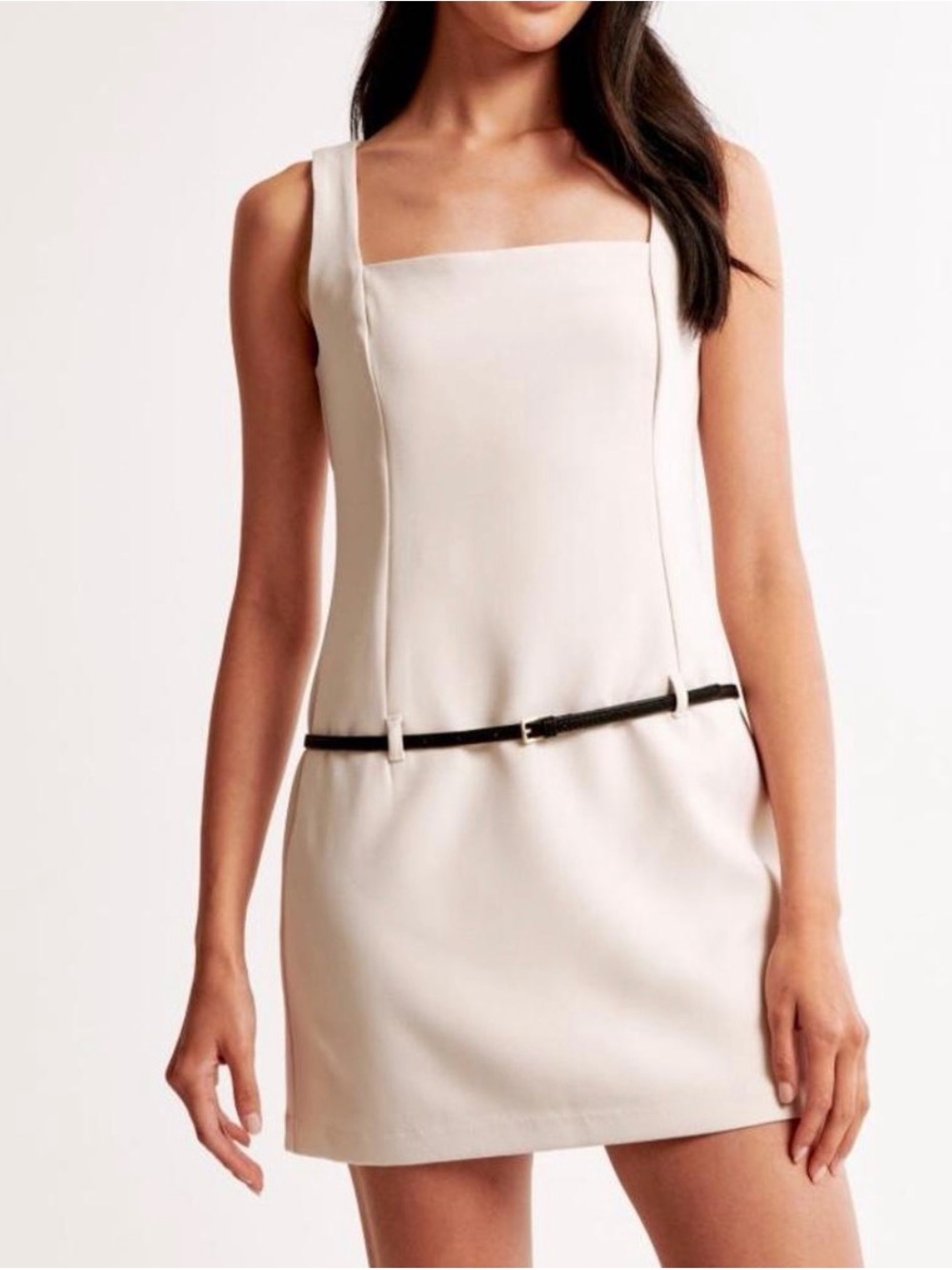 Abercrombie | Square-Neck Belted Mini Sheath Cream Dress S